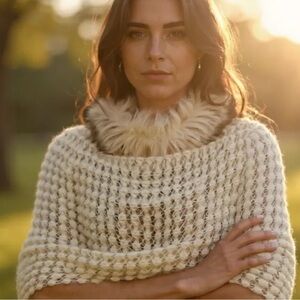 Mossimo Stretchy Shawl | One Size Cozy Wrap w/ Faux Fur Trim